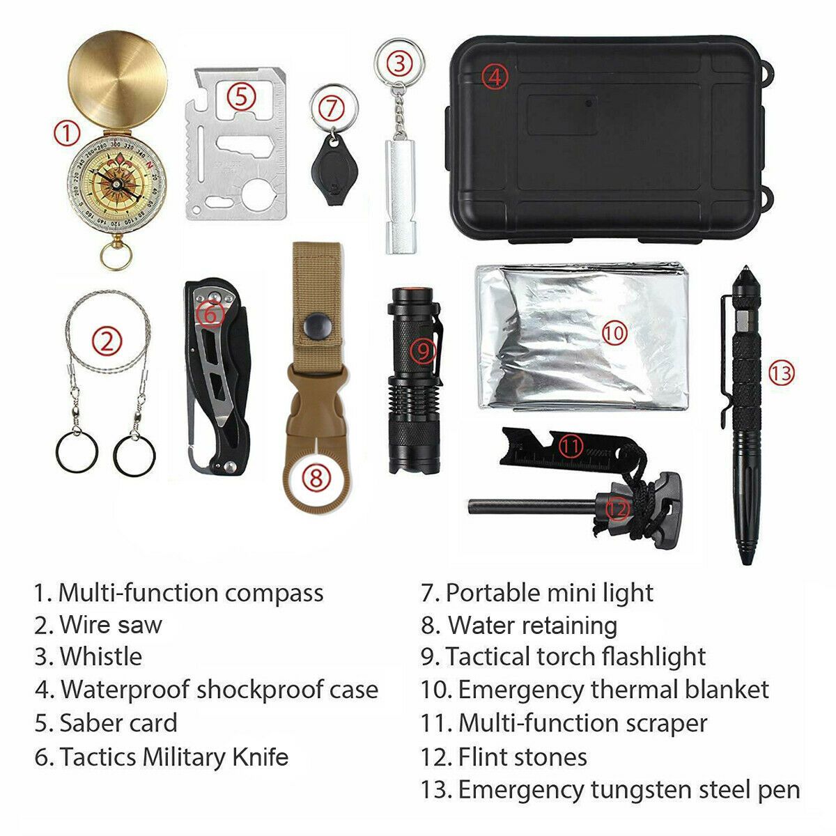 14 in 1 Outdoor Emergency Survival And Safety Gear Kit Camping - WFP Store
