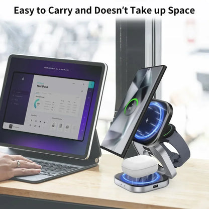 Foldable 3 In 1 Fast Magnetic Wireless Charger Stand Pad Magnet