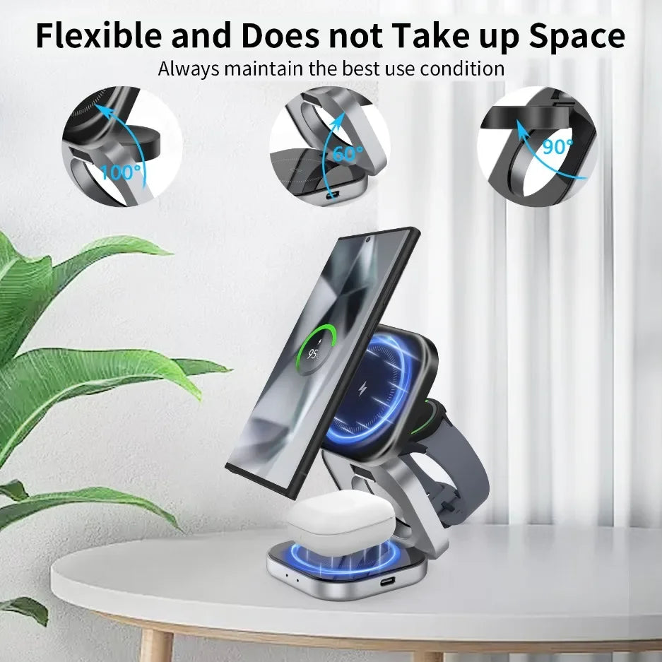 Foldable 3 In 1 Fast Magnetic Wireless Charger Stand Pad Magnet