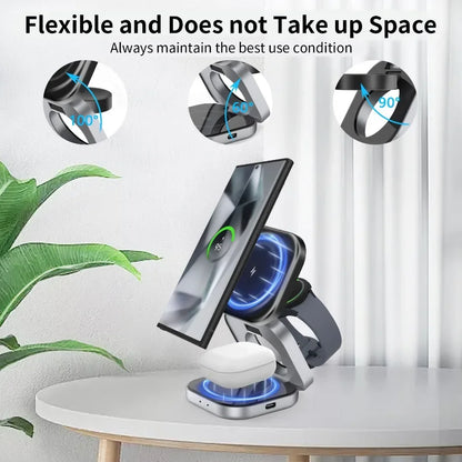 Foldable 3 In 1 Fast Magnetic Wireless Charger Stand Pad Magnet