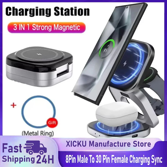 Foldable 3 In 1 Fast Magnetic Wireless Charger Stand Pad Magnet