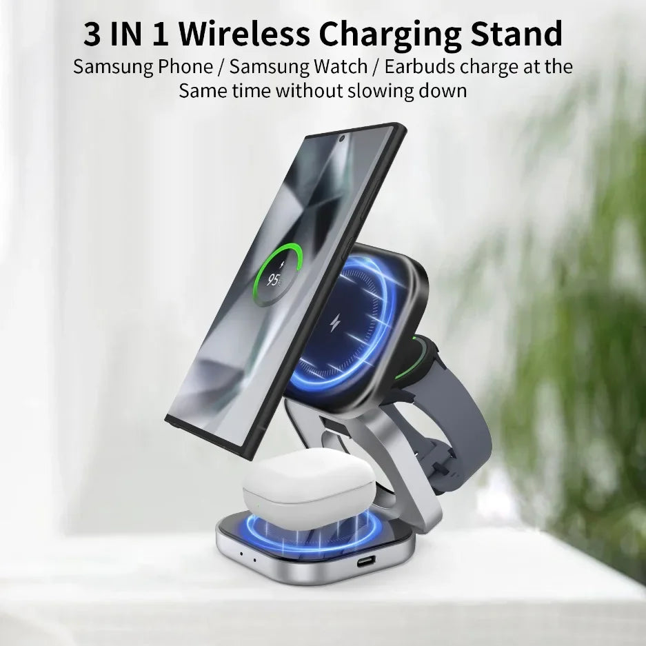 Foldable 3 In 1 Fast Magnetic Wireless Charger Stand Pad Magnet