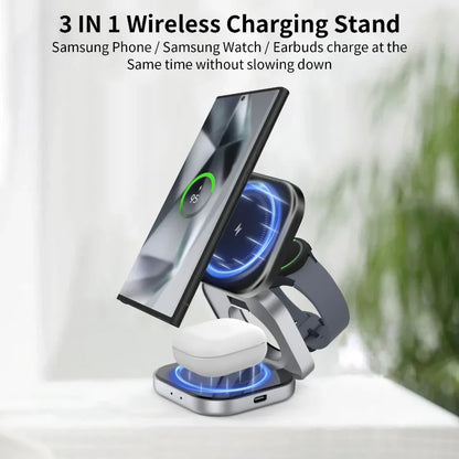 Foldable 3 In 1 Fast Magnetic Wireless Charger Stand Pad Magnet