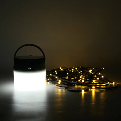 Solar Camping Lantern with String Lights Hanging Tent Light Waterproof Emergency Lamp for Hiking Power Outage Saving Bulb
