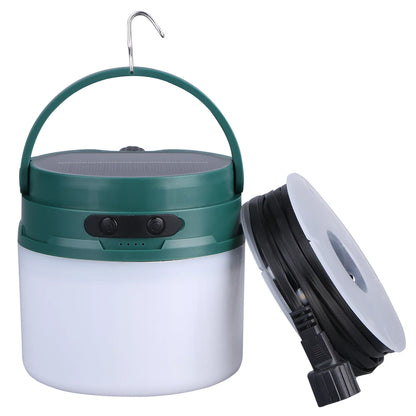 Solar Camping Lantern with String Lights Hanging Tent Light Waterproof Emergency Lamp for Hiking Power Outage Saving Bulb
