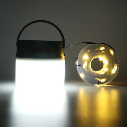 Solar Camping Lantern with String Lights Hanging Tent Light Waterproof Emergency Lamp for Hiking Power Outage Saving Bulb