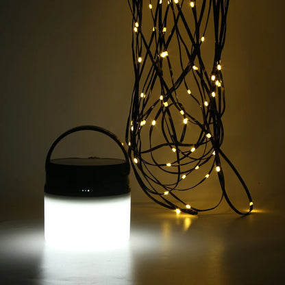 Solar Camping Lantern with String Lights Hanging Tent Light Waterproof Emergency Lamp for Hiking Power Outage Saving Bulb