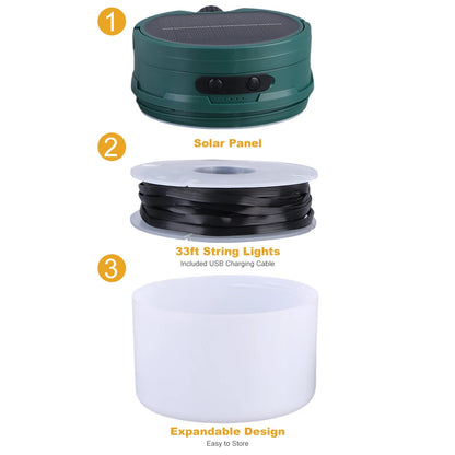 Solar Camping Lantern with String Lights Hanging Tent Light Waterproof Emergency Lamp for Hiking Power Outage Saving Bulb