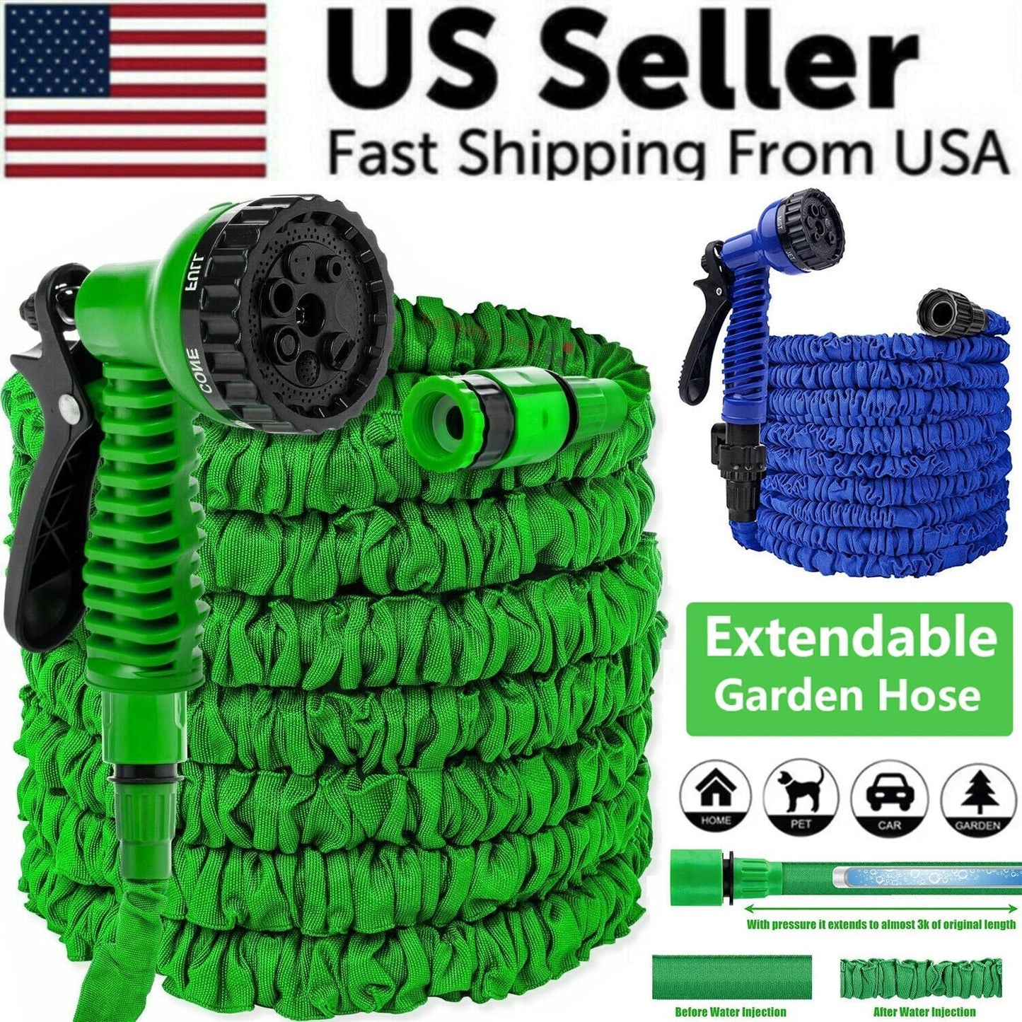 Expanding Expandable Flexible Garden Water Hose w Spray Nozzle 25, 50, - WFP Store
