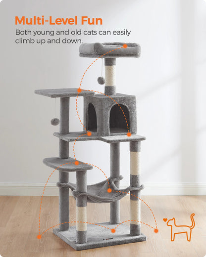 Feandrea Cat Tree, 56.3 - Inch Cat Tower for Indoor Cats, Multi - Level Cat Condo with 4 Scratching Posts, 2 Perches, Hammock, Cave - WFP Store
