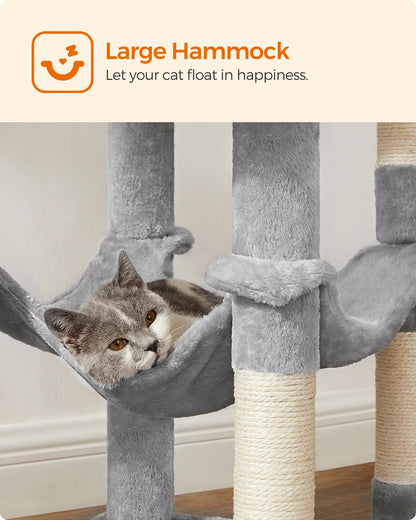 Feandrea Cat Tree, 56.3 - Inch Cat Tower for Indoor Cats, Multi - Level Cat Condo with 4 Scratching Posts, 2 Perches, Hammock, Cave - WFP Store