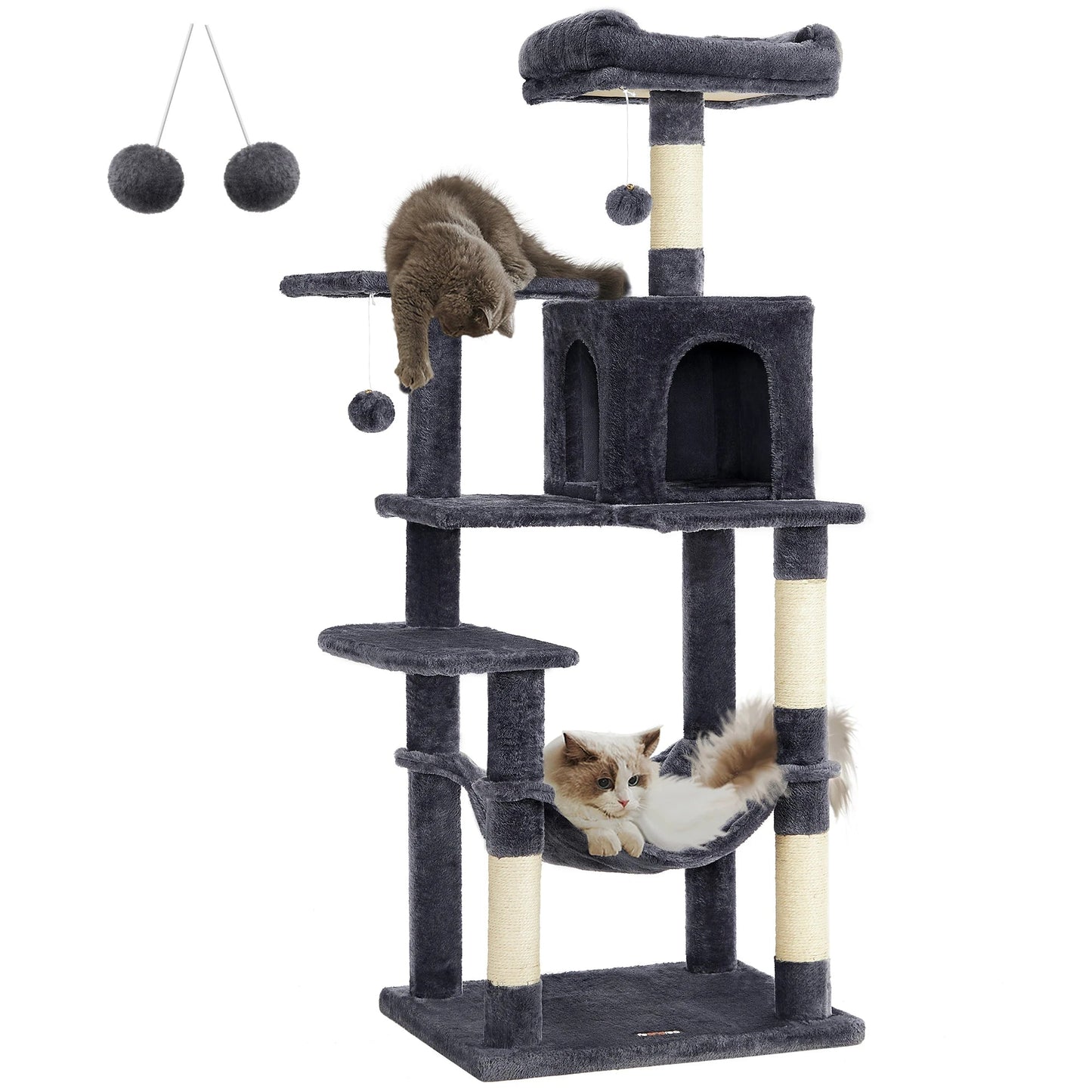 Feandrea Cat Tree, 56.3 - Inch Cat Tower for Indoor Cats, Multi - Level Cat Condo with 4 Scratching Posts, 2 Perches, Hammock, Cave - WFP Store