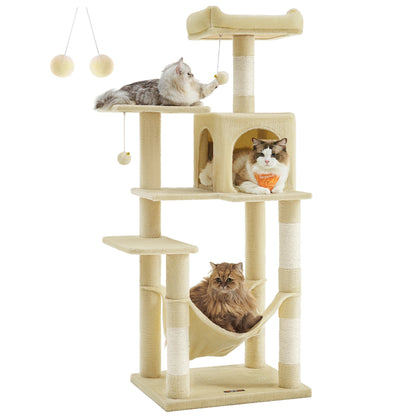 Feandrea Cat Tree, 56.3 - Inch Cat Tower for Indoor Cats, Multi - Level Cat Condo with 4 Scratching Posts, 2 Perches, Hammock, Cave - WFP Store