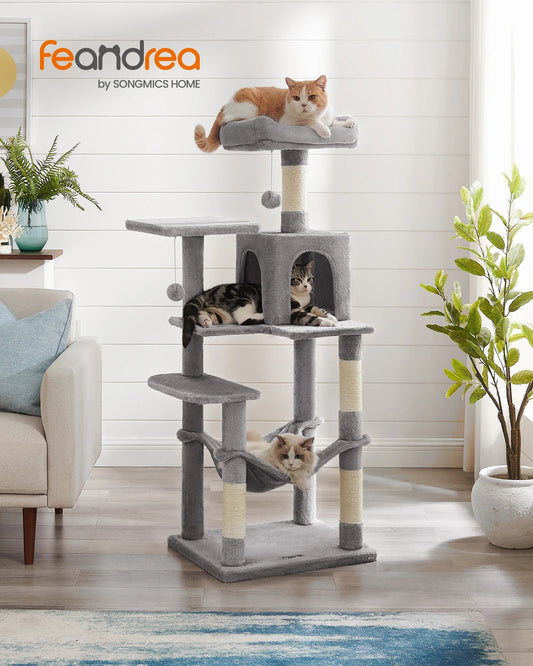 Feandrea Cat Tree, 56.3 - Inch Cat Tower for Indoor Cats, Multi - Level Cat Condo with 4 Scratching Posts, 2 Perches, Hammock, Cave - WFP Store