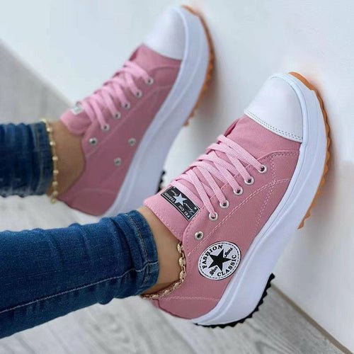 Flat Lace - Up Sneakers Pattern Canvas Casual Sport Shoes - WFP Store