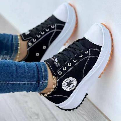 Flat Lace - Up Sneakers Pattern Canvas Casual Women Sport Shoes - WFP Store