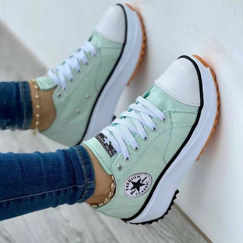 Flat Lace - Up Sneakers Pattern Canvas Casual Women Sport Shoes - WFP Store