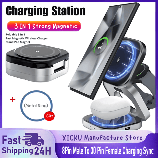 Foldable 3 In 1 Fast Magnetic Wireless Charger Stand Pad Magnet - WFP Store