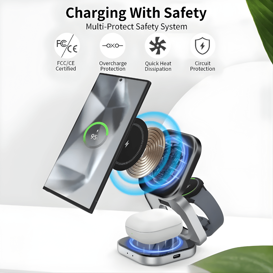 Foldable 3 In 1 Fast Magnetic Wireless Charger Stand Pad Magnet - WFP Store