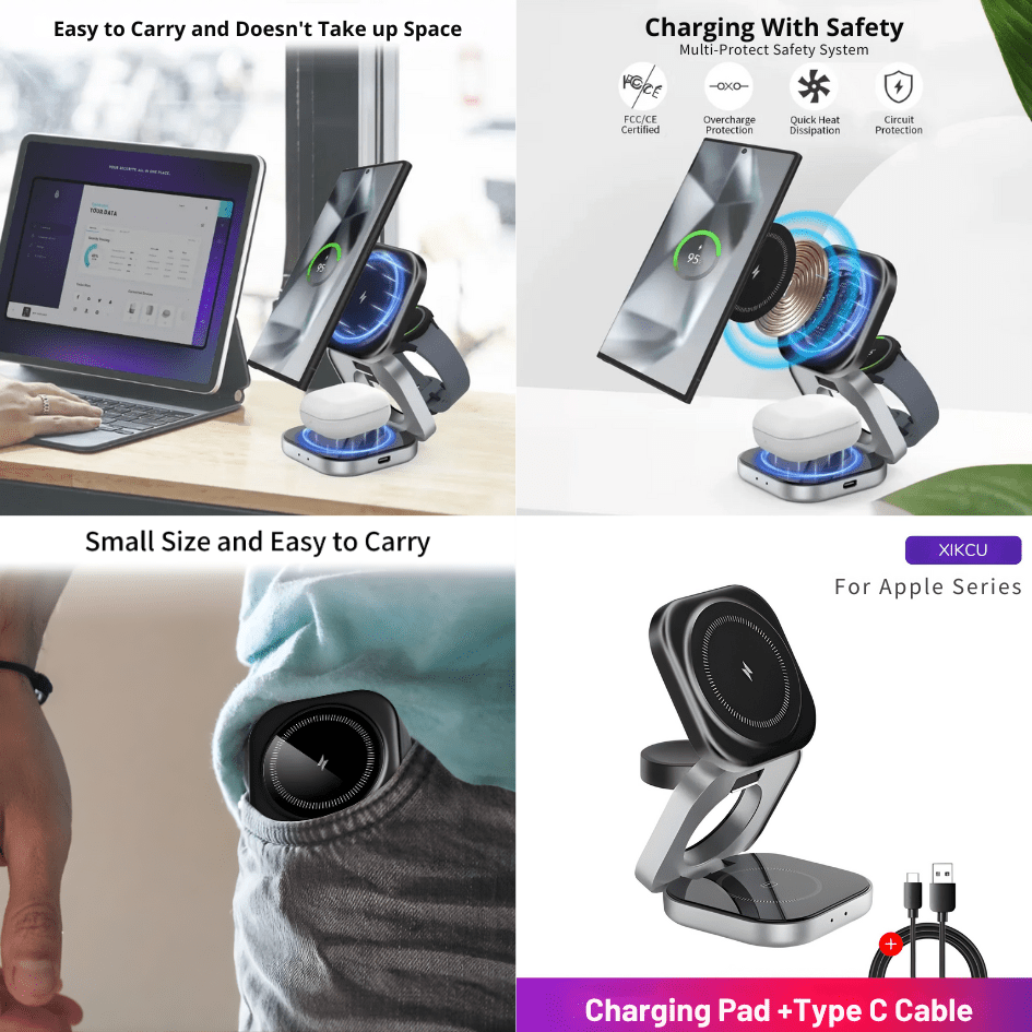 Foldable 3 In 1 Fast Magnetic Wireless Charger Stand Pad Magnet - WFP Store