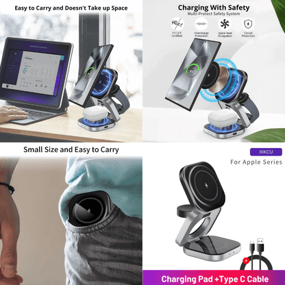Foldable 3 In 1 Fast Magnetic Wireless Charger Stand Pad Magnet - WFP Store