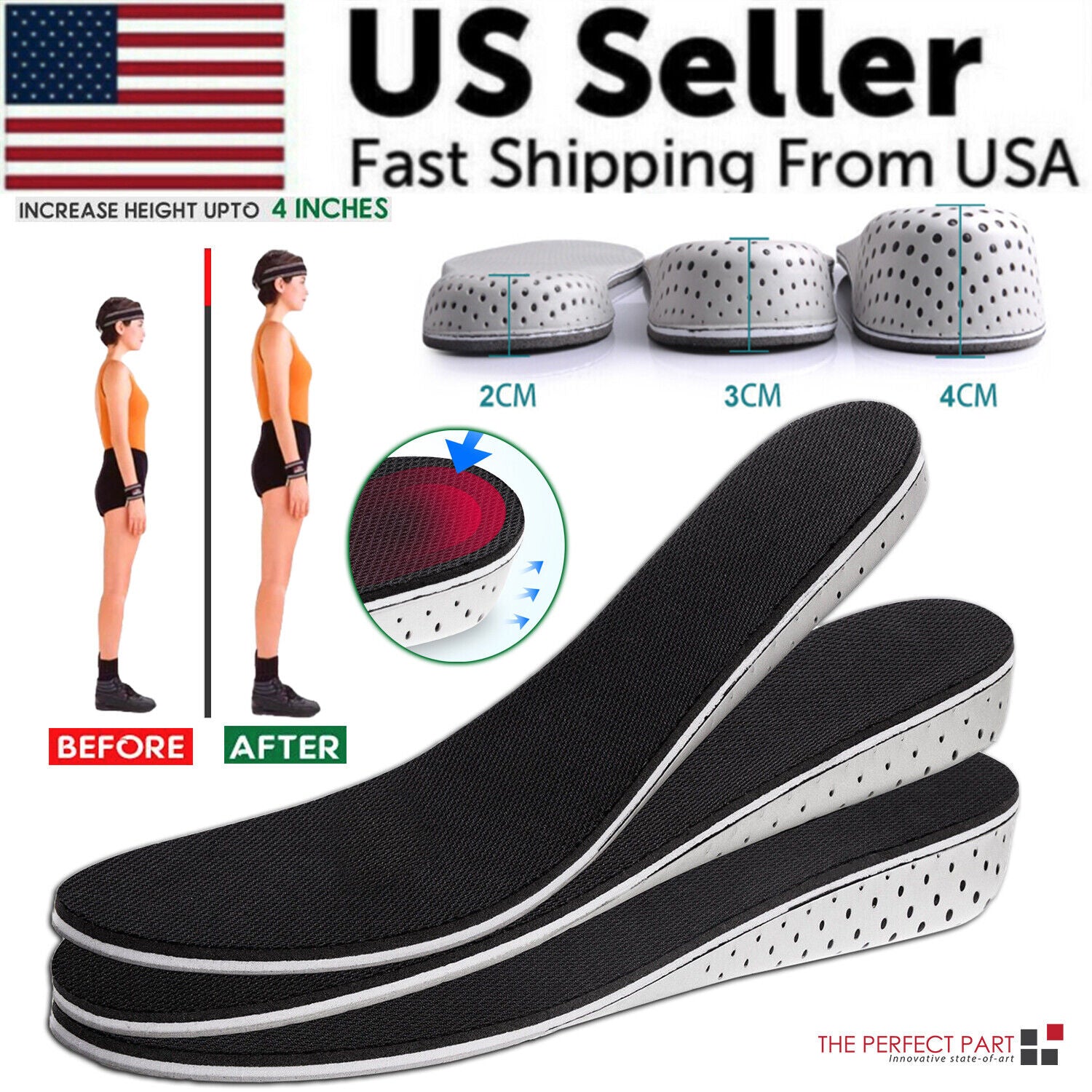 Men Women Invisible Height Increase Insoles Heel Lift Taller Shoe - WFP Store