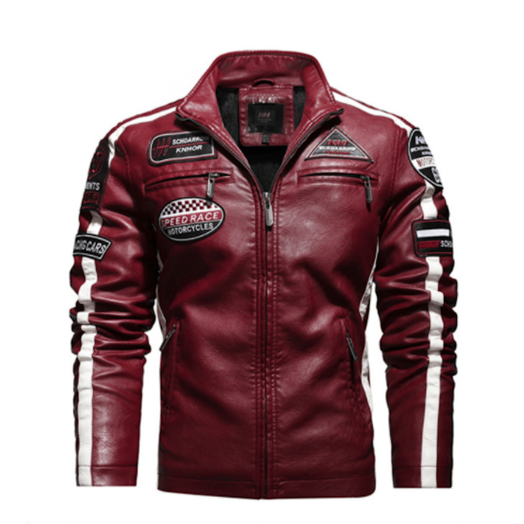 Mens Biker Vegan Leather Jacket With Badges - WFP Store