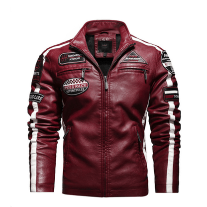 Mens Biker Vegan Leather Jacket With Badges - WFP Store