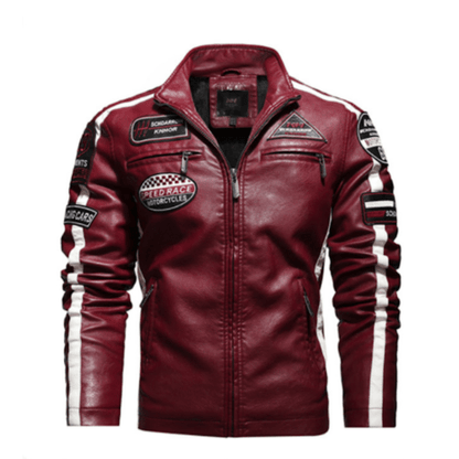 Mens Biker Vegan Leather Jacket With Badges - WFP Store