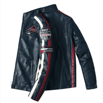 Mens Biker Vegan Leather Jacket With Badges - WFP Store