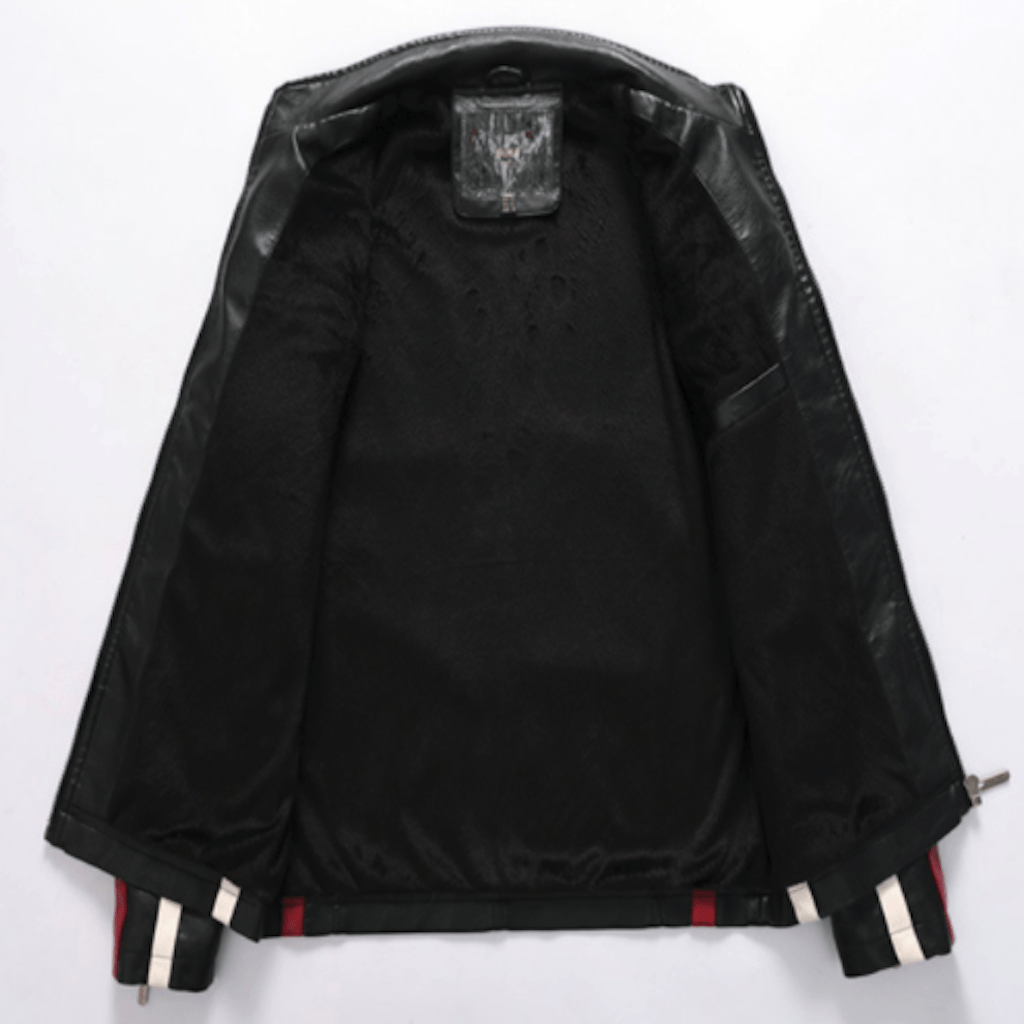 Mens Biker Vegan Leather Jacket With Badges - WFP Store
