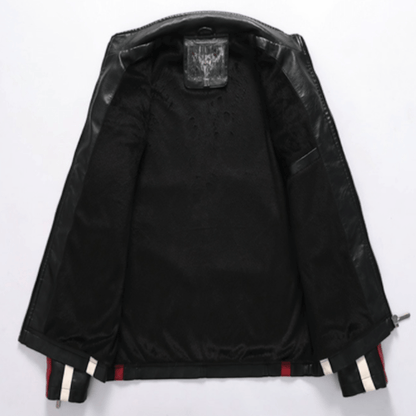 Mens Biker Vegan Leather Jacket With Badges - WFP Store
